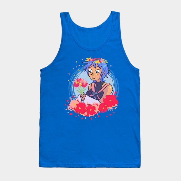 Aqua with Flowers Tank Top by sky665